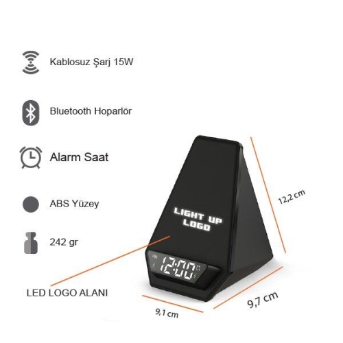 20854 - KABLOSUZ ŞARJ HOPARLÖR W120 (AKILLI SAAT-ALARM-IŞIKLI LOGO)